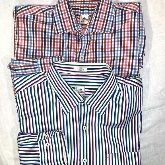 Peter Millar Long Sleeve Button Down Shirts LOT OF 2 Men's Crown Finish Large - Picture 1 of 11